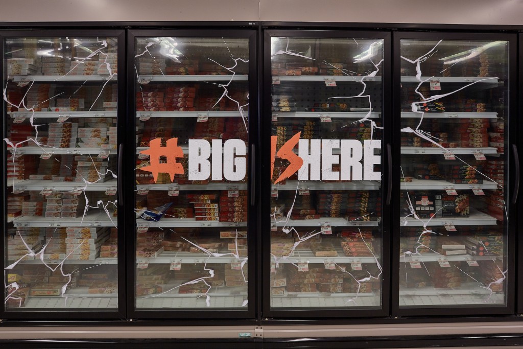 Big Is Here in store refrigerator ad 