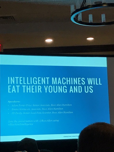 Projected presentation on "intelligent machines will eat their young and us"