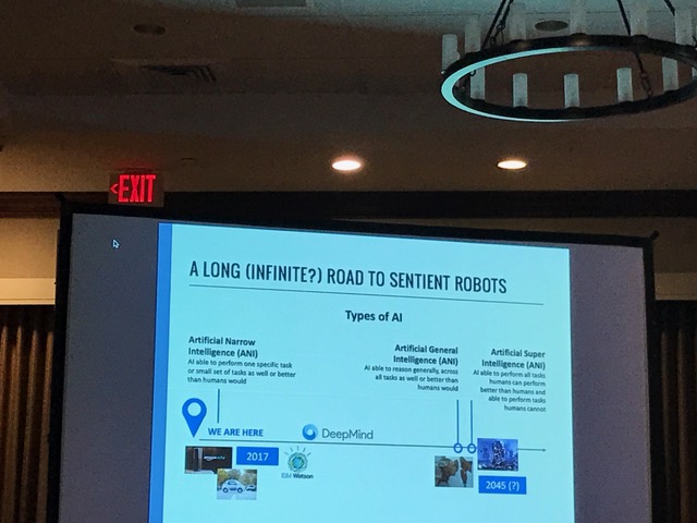 Projected slide on "road to sentient robots"