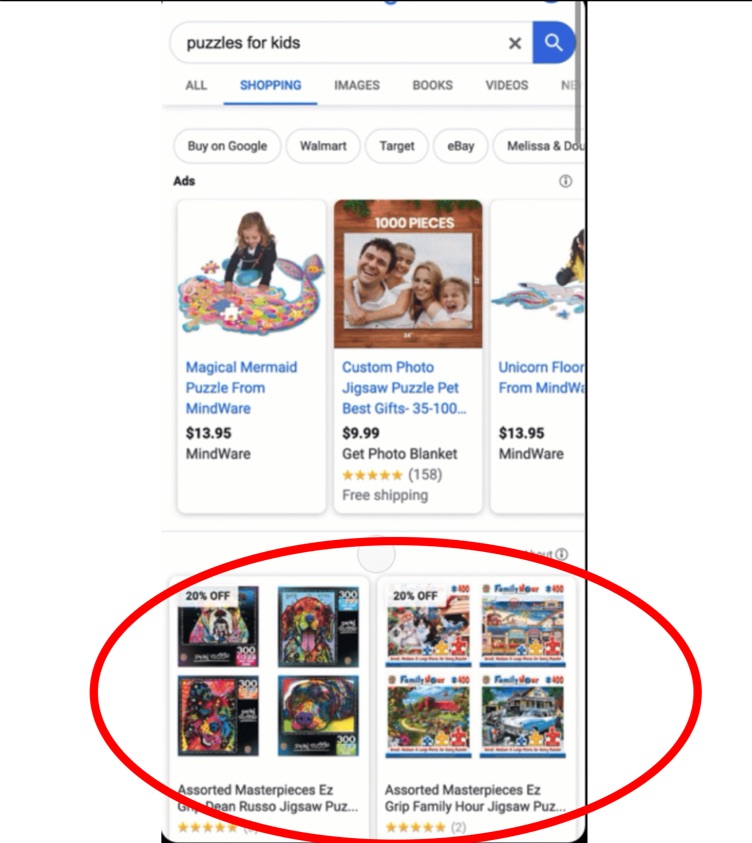 google shopping search results