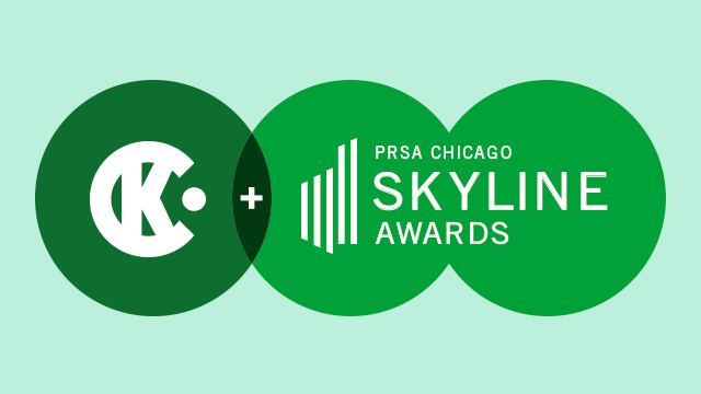 3 green circles with a C-K logo and PRSA Skyline Awards logo inside them.